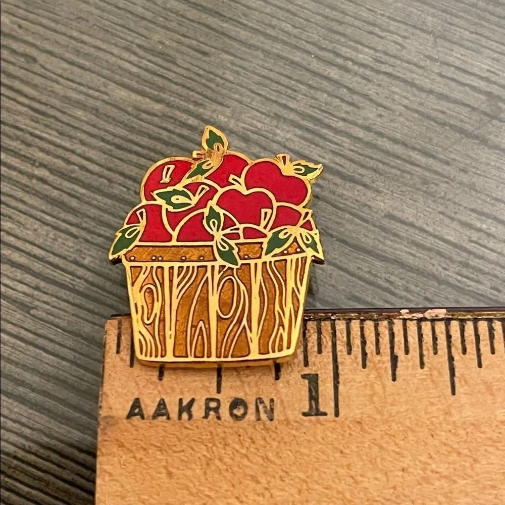 Vintage Hallmark Cards Inc. Enamel - Cloisonné Apple-in-a-basket Pin - Brooch